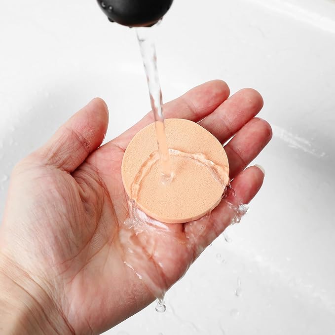 12 PCS Nude Round Makeup Sponge Flat Make Up Sponges Smooth Cosmetic Sponge Facial Powder Puff Eye Foundation Beauty Makeup Pads for Women Lady All Skin Types Wet and Dry Dual Use