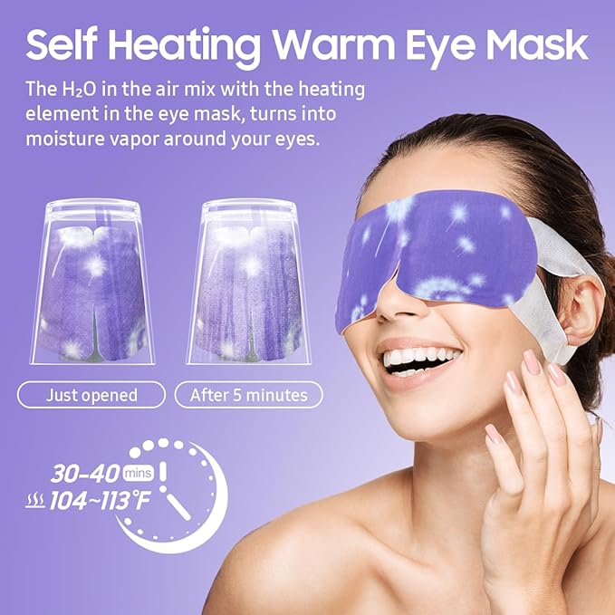 BeHoomi 20 Packs Steam Eye Mask, Heated Eye Mask Warm Compress for Eyes, Disposable Self Heating Steam Mask for Home, Sleep, Spa, Travel Essentials & Relaxation Gifts for Women (Lavender)