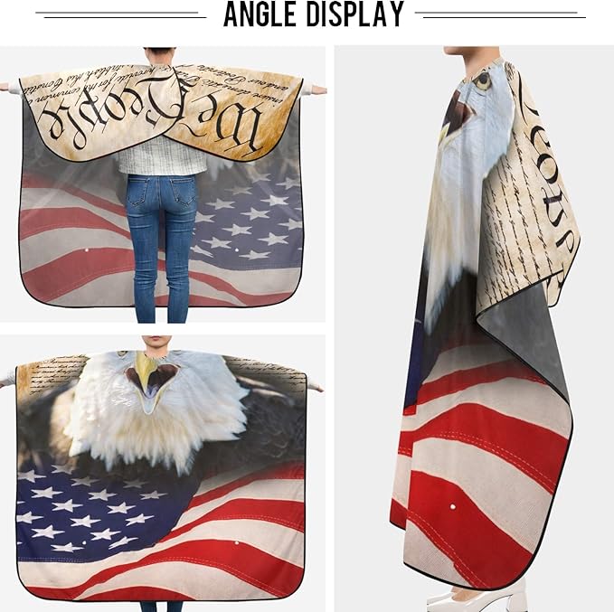 Visesunny Barber Cape with American Flag & Bald Eagle - Polyester Hair Cutting Salon Apron & Bib