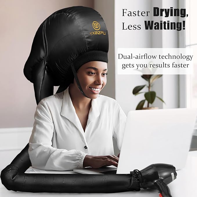 Bonnet Hair Dryer,Hooded Dryer Attachment,Hair Dryer Hooded Diffuser Cap for Curly,Speeds Up Drying Time,Safety Deep Conditioning,Styling,Curling At Home(Black)
