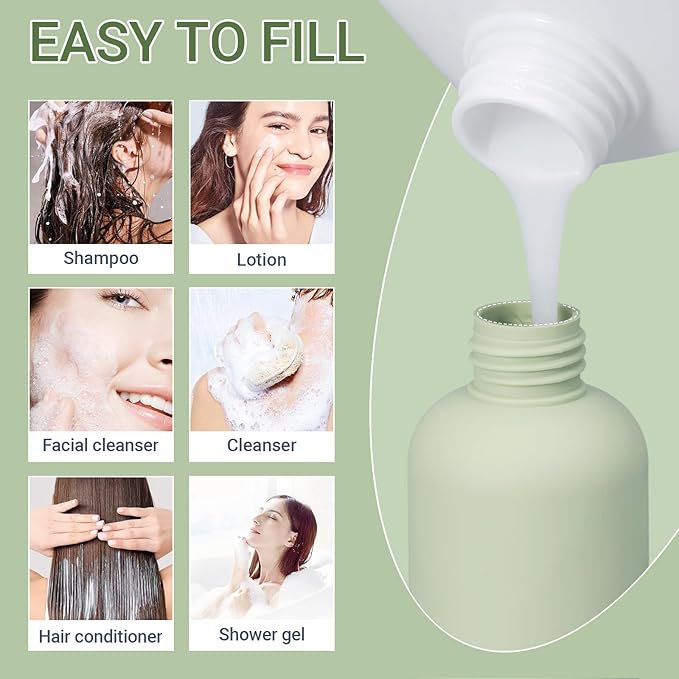 UMETASS 10oz Travel Shampoo Bottle, Empty Plastic Squeeze Bottles with Flip Cap, Lotion Container for Toiletries Travel Size Shampoo and Conditioner (3 pack green)