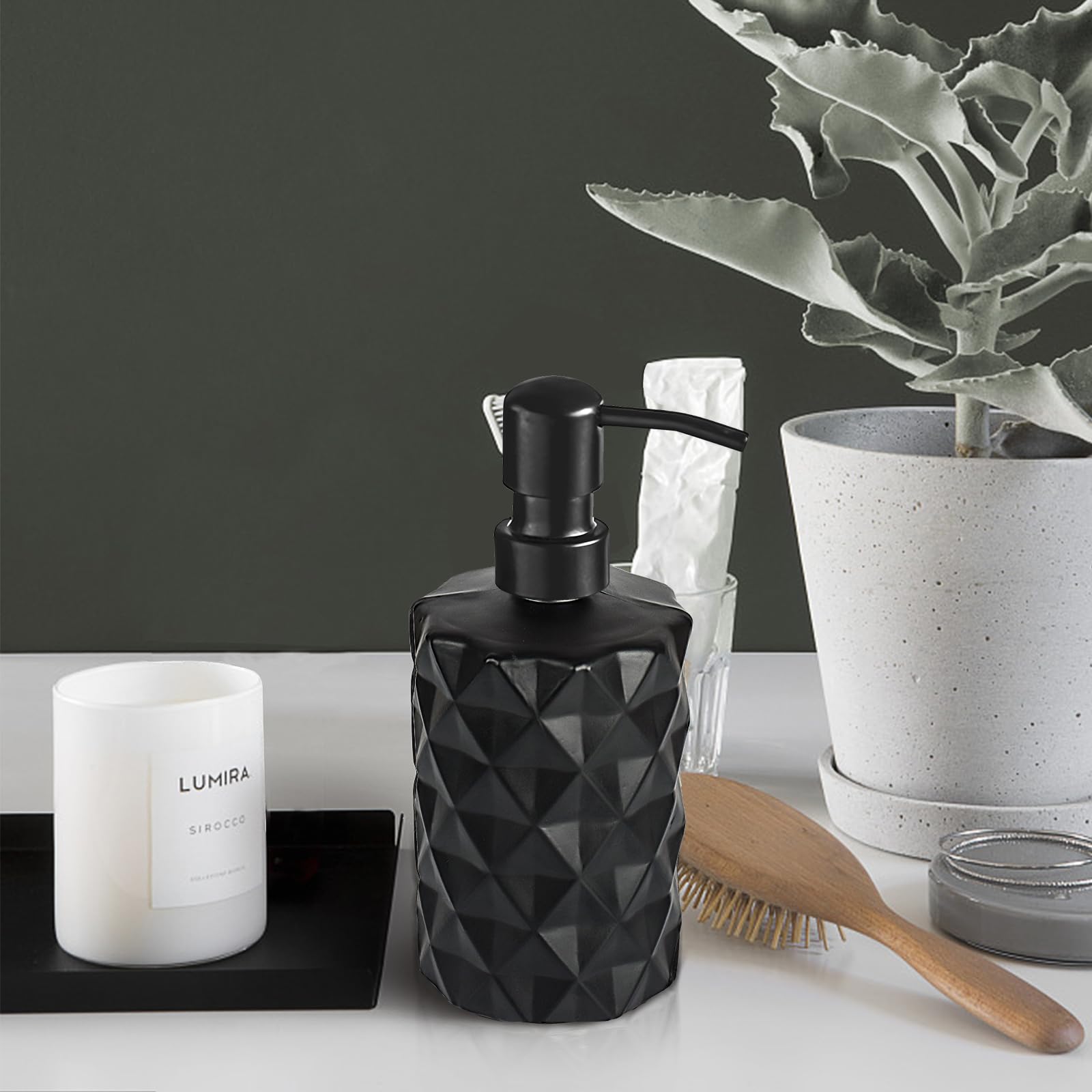 Glass Soap Dispenser with Plastic Pump, 330ml/11oz. Liquid Hand Soap Dispenser for Bathroom and Kitchen, Hand-Pump Dispenser for Dishwashing Liquid, Lotion, Soap, Essential Oil (Matte Black)