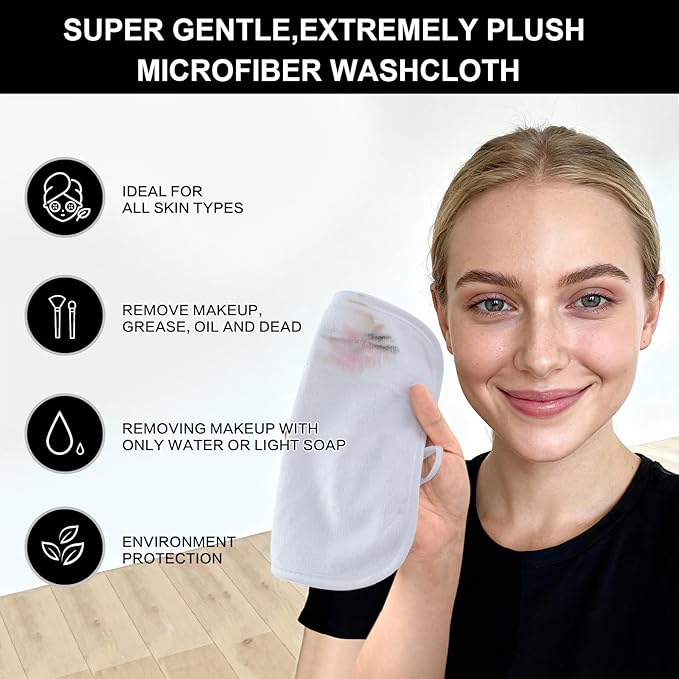 SINLAND Microfiber Facial Cloths Fast Drying Washcloth 8inch x 8inch Absorbent Face Wash Cloth Soft Makeup Remover Cloths
