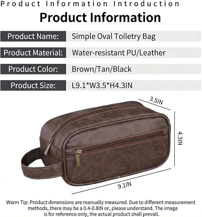 Men’s Toiletry Bag - Vintage PU Leather Kit for Travel - Water-Resistant Shaving Bag,Compact Pouch Gift for Husband, Dad (Brown)