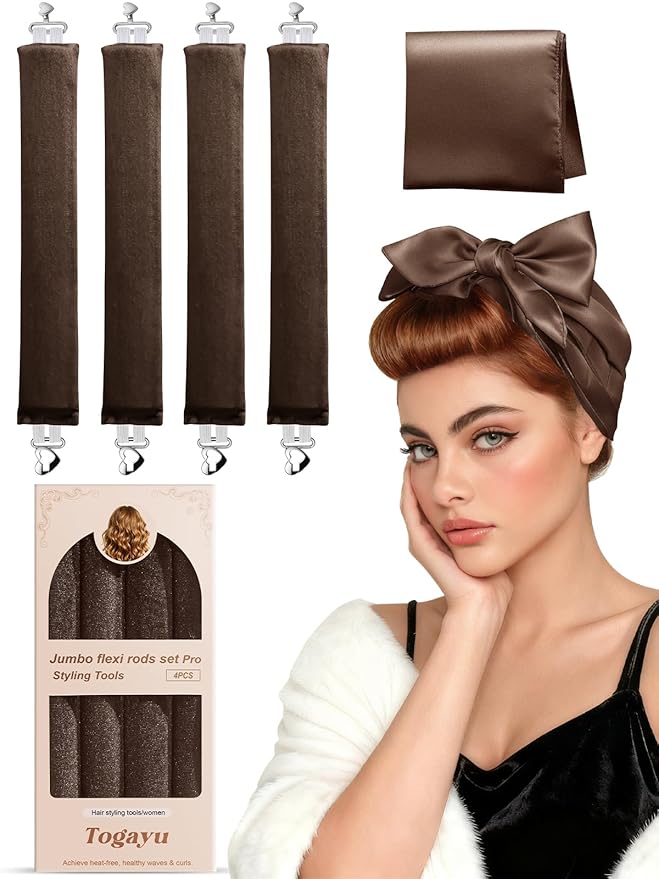 Togayu Heatless Curls, Heatless Curls Overnight Hair Care Set - Jumbo Velvet Hair Curlers to Sleep In, Soft Heatless Curling Rods for All Hair Types
