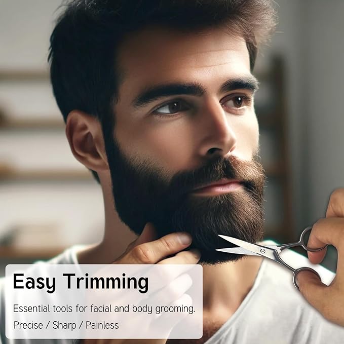 Mustache Grooming Set - Precision Mustache Scissors and Comb Kit for Men - Ideal for Travel, Includes Facial Hair Trimming Scissors and Moustache Comb
