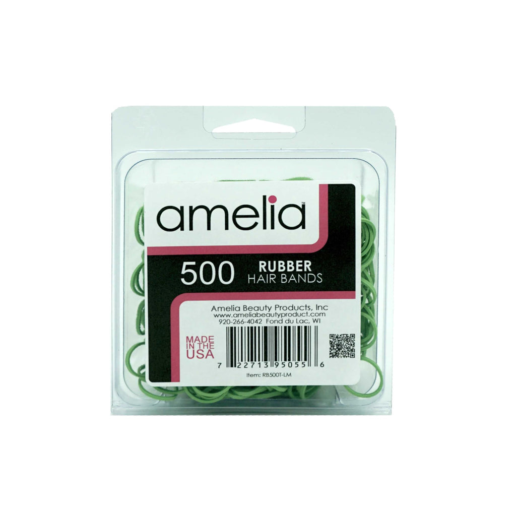 Amelia Beauty 500 Count Small Rubber Bands for Hair – ½" Lime Green - Made in USA - Recloseable Container - Mini Hair Elastics for Braids, Ponytails, Cornrows & Twists – Strong Hold Ponytail Holders