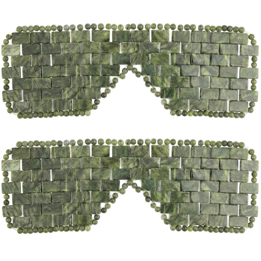 Hercicy 2 Pcs Jade Eye Mask Green Jade Stone Facial Cooling Mask for Alleviate Puffiness Face Massage Relax Eyes Relieve Migraine Meditation Beauty (Dark Green)