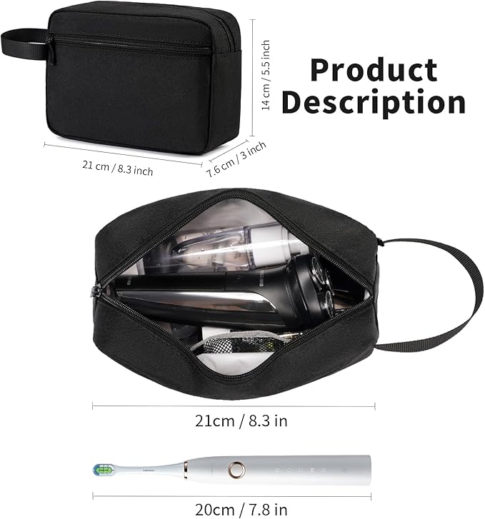 XIRYOHEAUR Travel Hanging Toiletry Bag with Carry Handle - Water-Resistant Small Cosmetic Organizer for Men & Women, Makeup, Shaving Kit, Gym & Travel Essentials (Black)