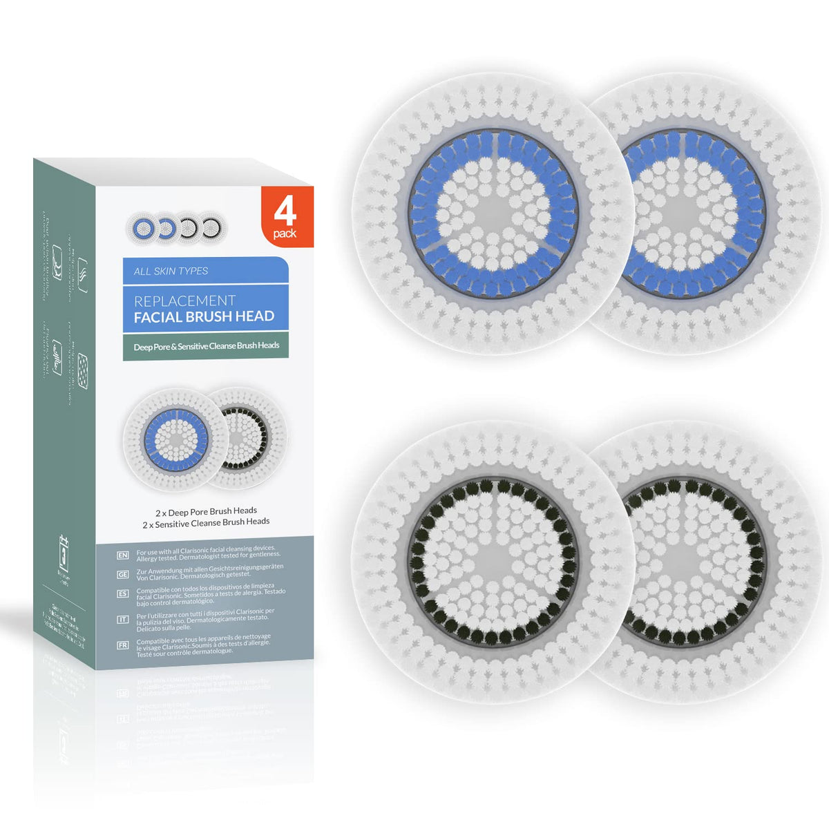 BRUSHMO Facial Cleansing Brush Head Replacements for Clarisonic, 4 Pack