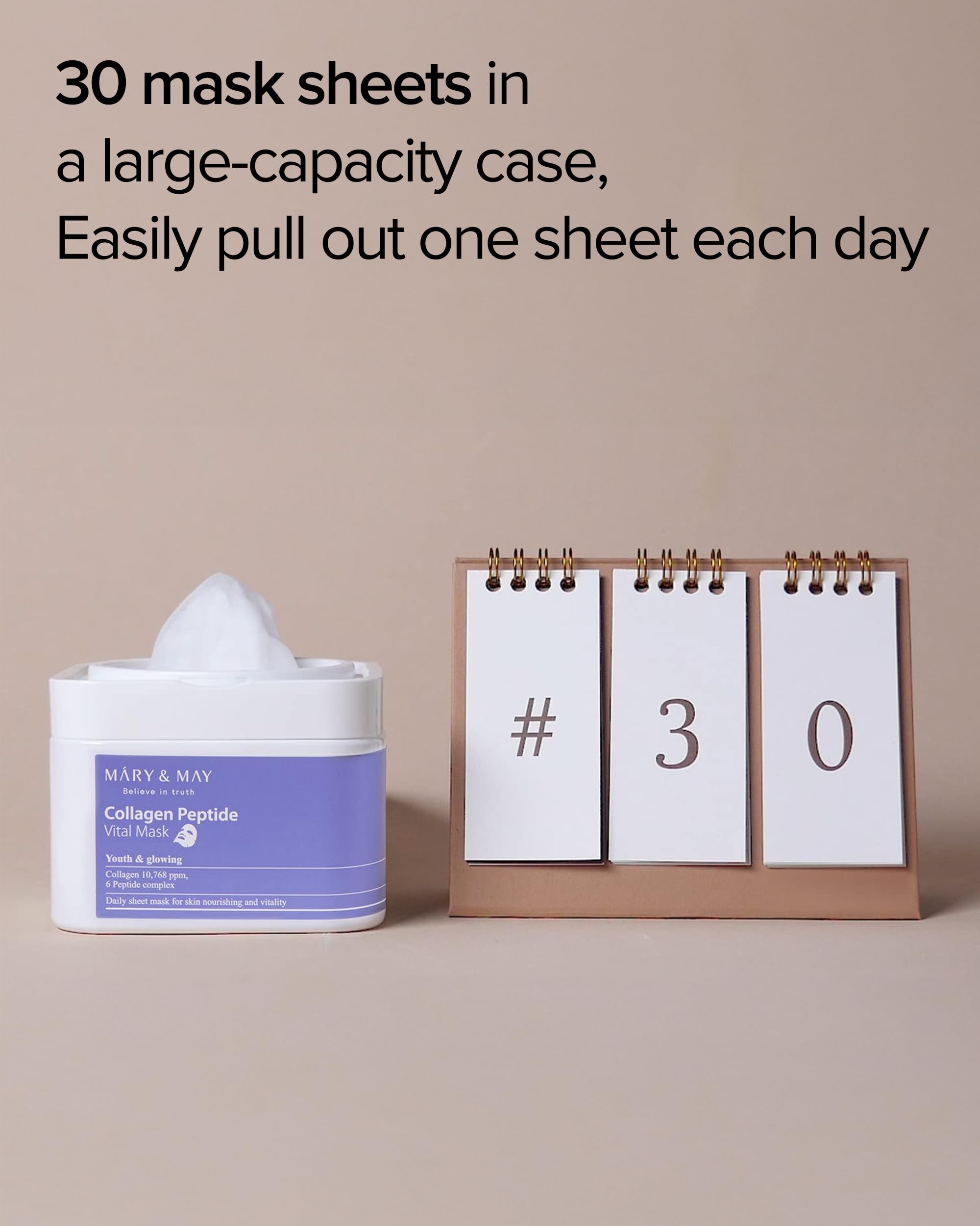 Mary&May Collagen Peptide Daily Sheet Mask, 30 Sheets Pull-Out Case