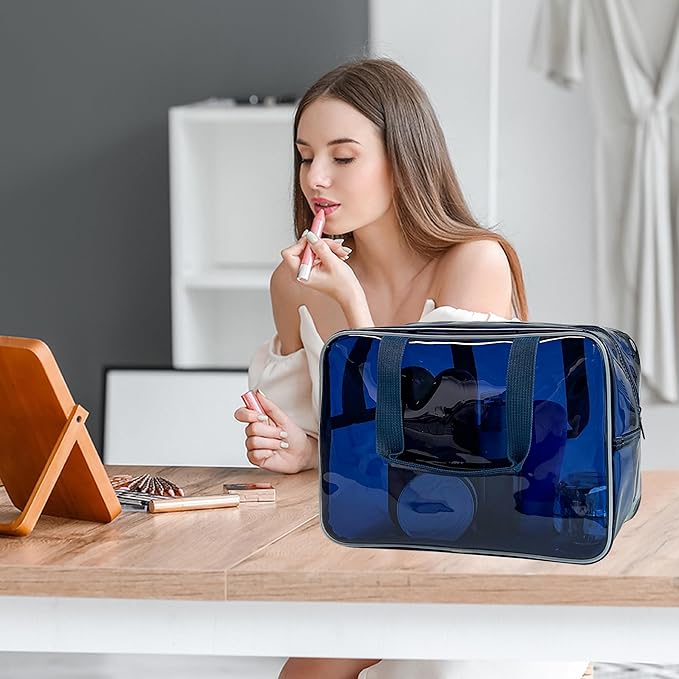 TotePrint PVC Clear Pure Color Transparent Large Zipper Cosmetic Pouch Travel Makeup Cosmetic Bag with Handle for Travel Bathroom Toiletry Organizer (A23014-101-23)