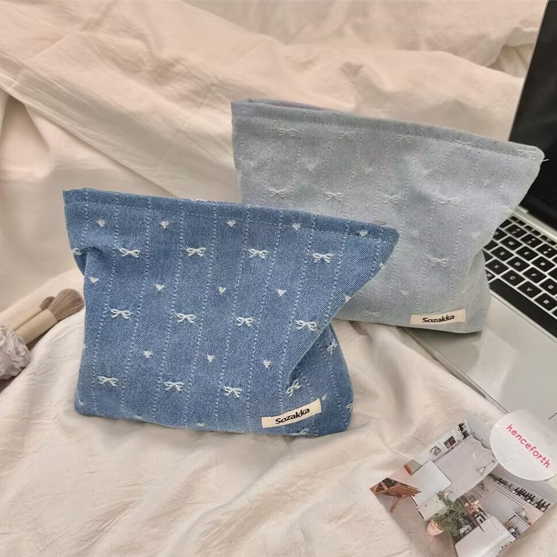 SxoSyo Denim Makeup Bags for Women, Cosmetic Bag Purse, Blue