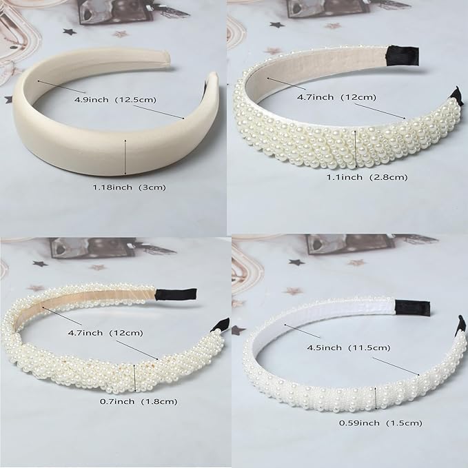 Cuizhiyu 5PK White Pearl Headbands for Women Girls Cute Pearl dainty Headbands Bling Faux Pearls Hairbands Wedding Hair Accessories hair hoop headband