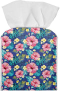 Tropical Flowers Tissue Box Cover, PU Leather Square Tissue Holder with Secure Metal Button, Waterproof and Stylish Napkin Dispenser for Home, Office, Car, and Bathroom Decor