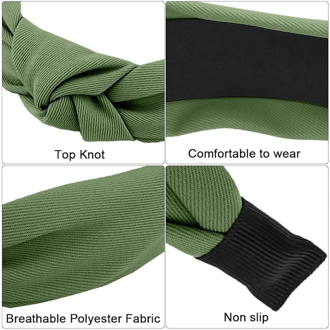 AHONEY 5 Pack Green Knotted Headbands for Women Trendy Fashion Thick Headbands Top Knot Non Slip Cute Hair Accessories Headband Pack Diademas Para Mujer