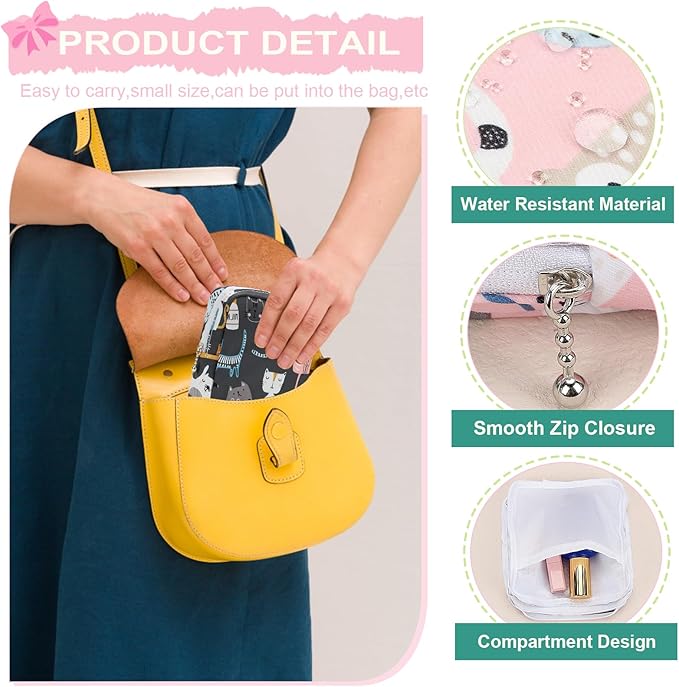 Desing Wish Sanitary Pad Storage Bag Portable Period Bag for Teen Pads/Sanitary Napkins/Small Tampons, Sanitary Napkin Storage Bag First Period Gifts for Teen Girls (Purple Hearts)