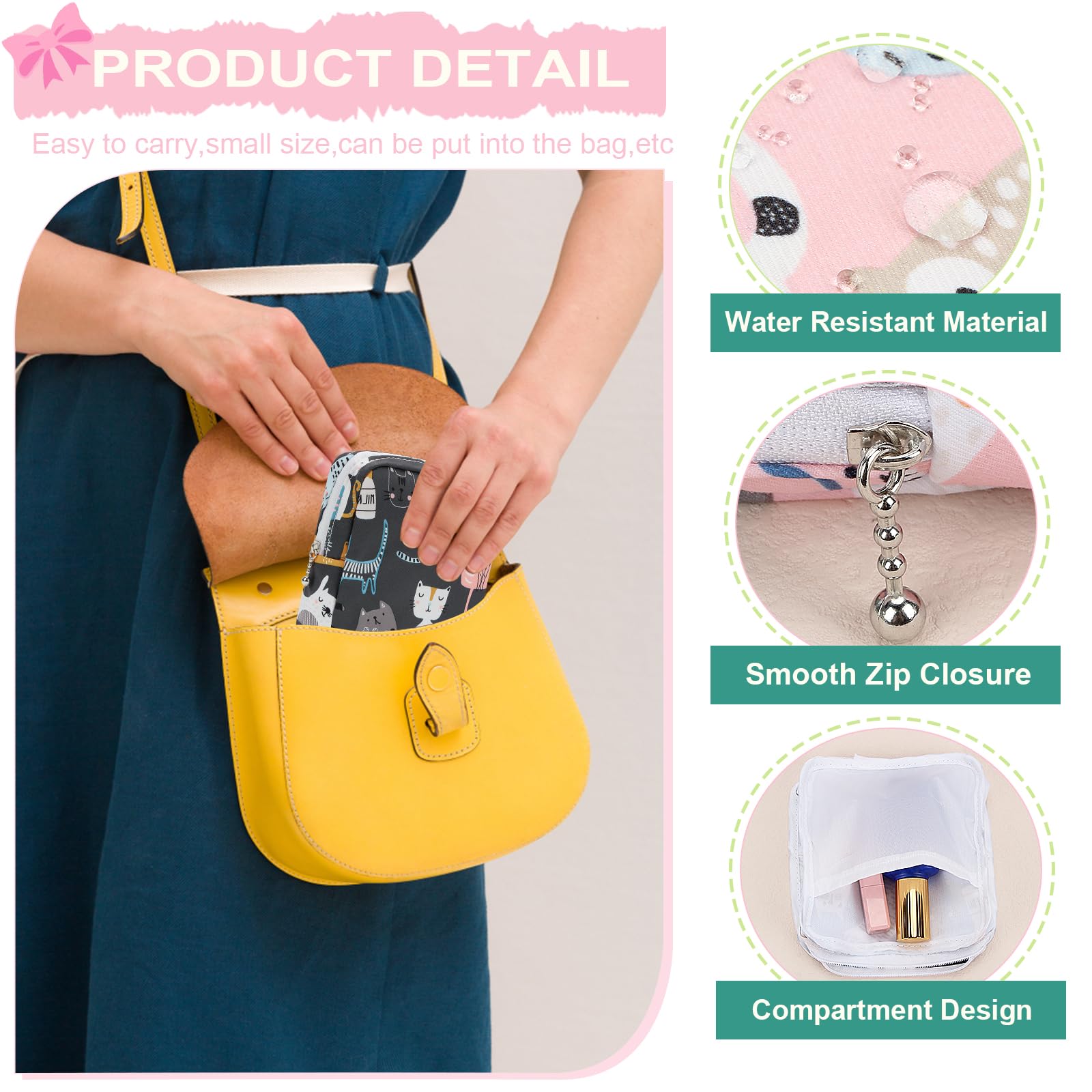Desing Wish Sanitary Pad Storage Bag Portable Period Bag for Teen Pads/Sanitary Napkins/Small Tampons, Sanitary Napkin Storage Bag First Period Gifts for Teen Girls (Purple Hearts)