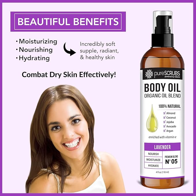 pureSCRUBS Ultra Moisturizing Lavender Body Oil for Dry Skin, 4 oz