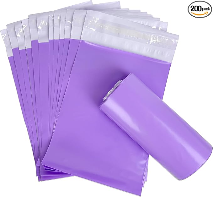 Disposable Sanitary Bags, 200 Pcs, Purple, Self-sealing, Odor-proof, Rectangular, Plastic, 10" x 6" Bags for Feminine Hygiene, Personal Waste, or Pet Waste
