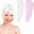 2 Pack Kids Microfiber Hair Drying Towel Wrap - Unicorn Hair Drying Turban for Girls & Women - Rapid Drying