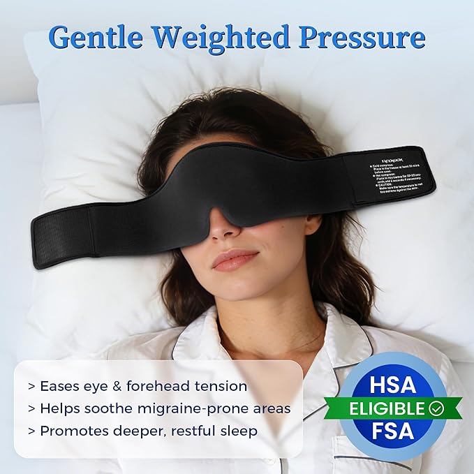Cooling Gel Eye Mask Sleep: FSA -HSA Eligible, Cold Compress for Puffy Eyes & Migraine Relief - Reusable Gel Weighted Sleeping Mask for Dark Circles & After Surgery, Eye Care,Ice Pack for Eyes, Black