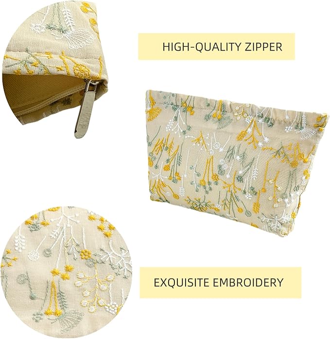 RIKMOXR 2 Pcs Makeup Bags, Large Cosmetic Bag Travel Toiletry Bag Organizer for Women, Embroidery Craft, Floral Makeup Bag Small Cosmetic Pouch Purse with Zipper Gifts for Girls Teen