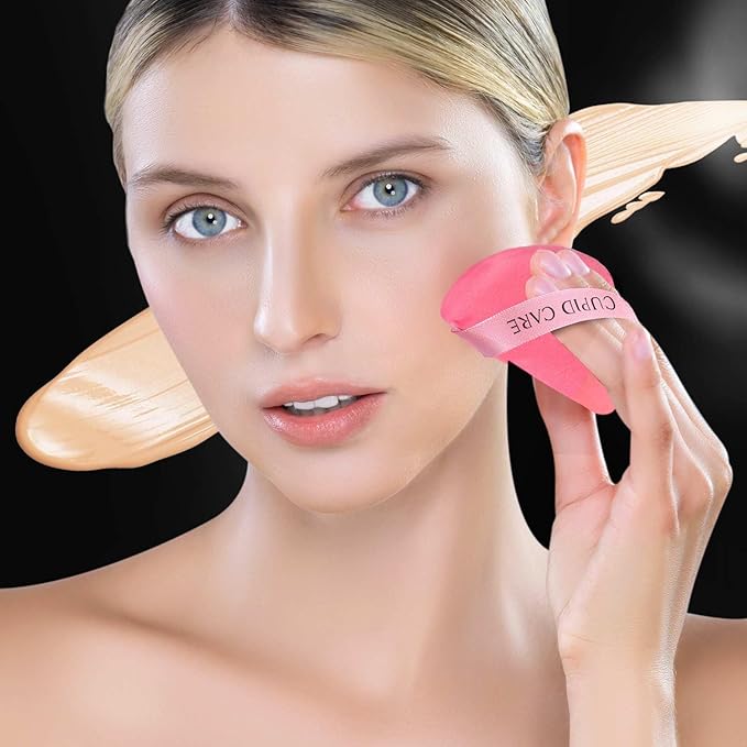 CUPID CARE 6 Pcs Triangle Powder Puff with 2 Travel Cases, Setting Powder Puffs for Face Powder and Foundation, Velour Makeup Puff for Loose Powder Body Powder, Skin-Friendly, Beauty Makeup Tools-Red