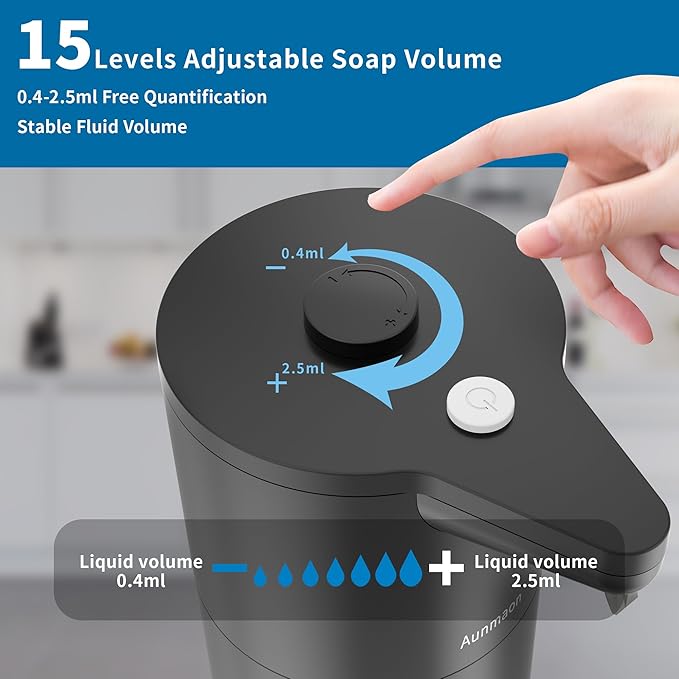 Aunmaon Automatic Soap Dispenser Touchless, 15-Level, Kitchen Bath Black