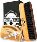 Beard Brush for Men with Beard & Mustache Comb Set, Beard Grooming & Care Kit, Natural Boar Bristle Brush, Dual Action Wood Comb, Stainless Steel Scissors, and Travel Bag, Great Fathers Day