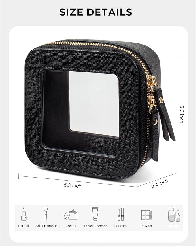 LETGO Clear Sunscreen Makeup Bags,Small Makeup Bag for Purse,Mini Clear Makeup Pouch Purse Organizer Fit Carry-on Travel Essentials,Cute Cosmetic Bags Car Accessories for Women (Mini-Black)