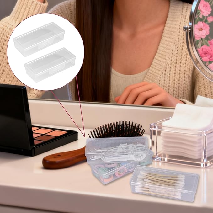 LIGHUFEIC 3Pcs Cotton Swab Holder for Travel,Portable Dental Floss Case Clear Plastic Cotton Pad Holder,Travel Floss Picks Case Storage Containers with Dustproof Lid
