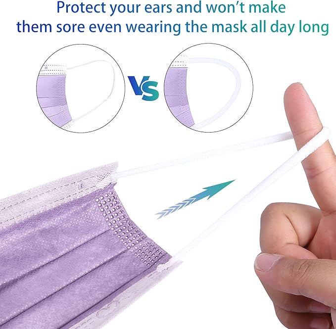 Disposable Face Masks for Adults,Premium 4ply Level2 Masks,MasksDisposable,Individually Wrapped Pack 50(Purple)