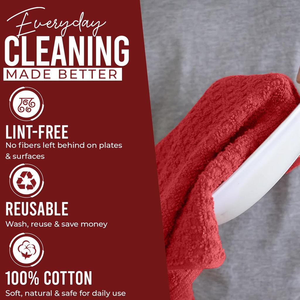 DAN RIVER Red Kitchen Towels, 12 Pack, 16x26 Inches Absorbent Dish Towels