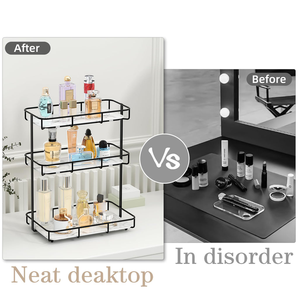 Bathroom Organizer Countertop Perfume Organizer Makeup Organizer Cosmetics Storage Display Rack Vanity Tray Dresser Stainless Steel Gold Shelf White Marble Ceramic Tray