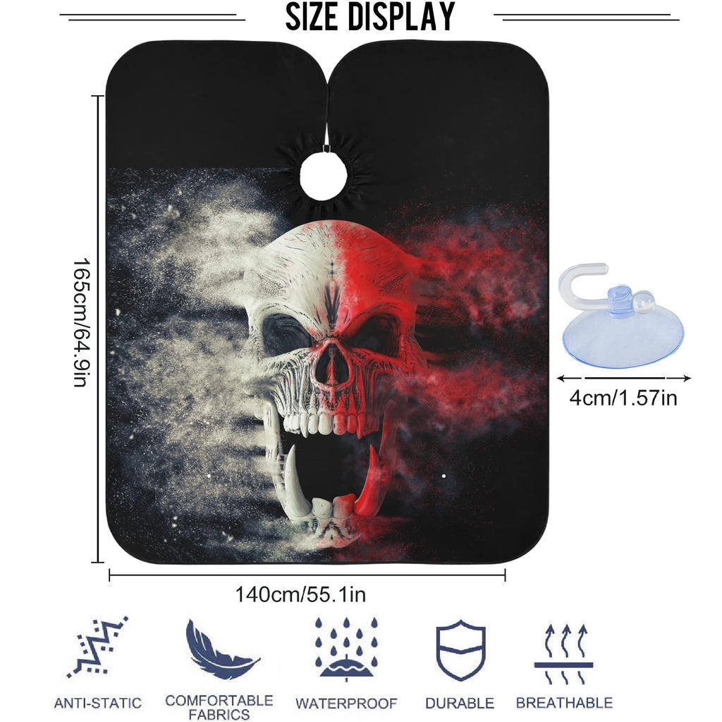 visesunny Barber Cape Red White Screaming Demon Skull Polyester Hair Cutting Salon Cape Apron Anti-Static Haircut Water-Resistant Shaving Cloth Beard Shaving Bib Hairdressing Cape