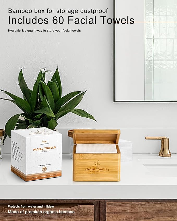 Clean Facial Towels,1 Box with 60 Ct Disposable Face Towels - Premium Facial Cleansing Cloths & Towelettes, Perfect for Skincare Routine - Biodegradable, Travel-friendly, and Eco-friendly