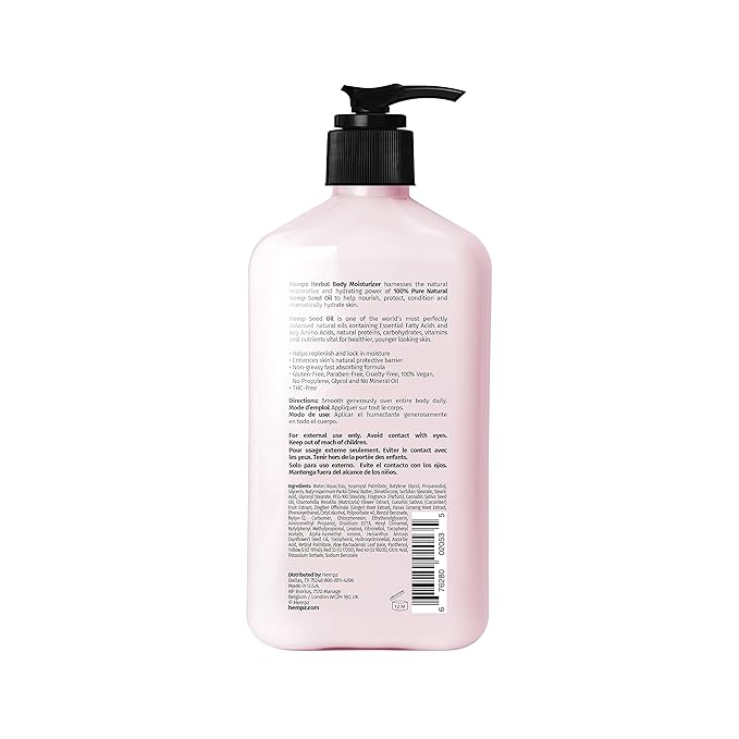 HEMPZ Body Lotion - Grapefruit & Raspberry Crème Daily Moisturizing Cream, Shea Butter Body Moisturizer - Skin Care Products, Hemp Seed Oil - Large