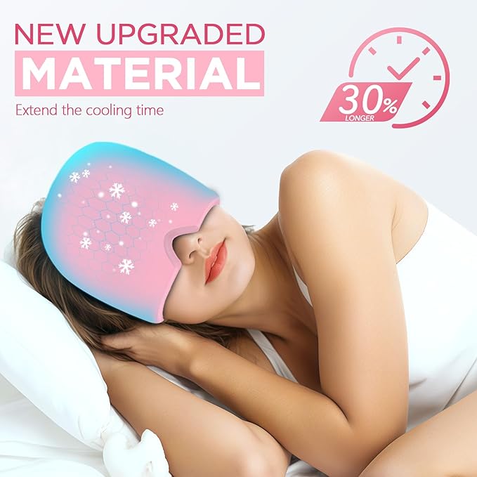 Migraine Relief Cap, Headache Relief Hat for Migraine Cap, Hot and Cold Therapy, Headache Eyes Mask for Stress Relief, Ice Pack Head Wrap for Sinus, Puffy Eyes, Tension, Pink