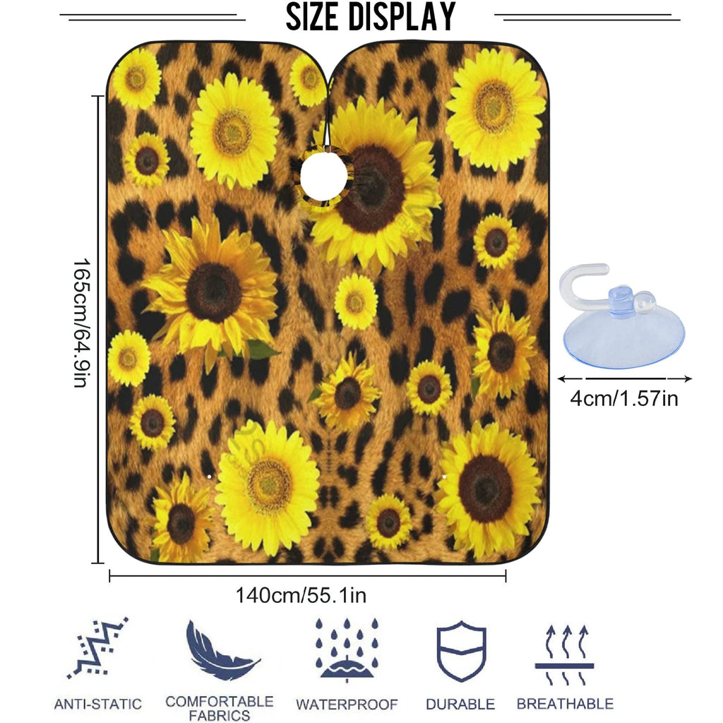 visesunny Barber Cape Classic Sunflower Leopard Print Polyester Hair Cutting Salon Cape Apron Anti-Static Haircut Water-Resistant Shaving Cloth Beard Shaving Bib Hairdressing Cape
