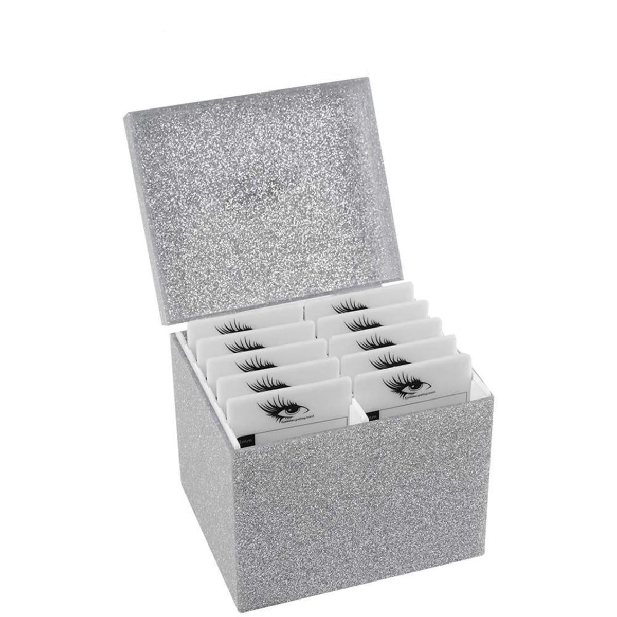 LIXIMMAZN 10 Layers Acrylic Eyelash Storage Box,Eyelash Holder Extension Tool,Makeup Organizer False Eyelashes Glue Pallet Holder, Grafting Eye lashes Close-Packed Display with 10 Pallets (White)