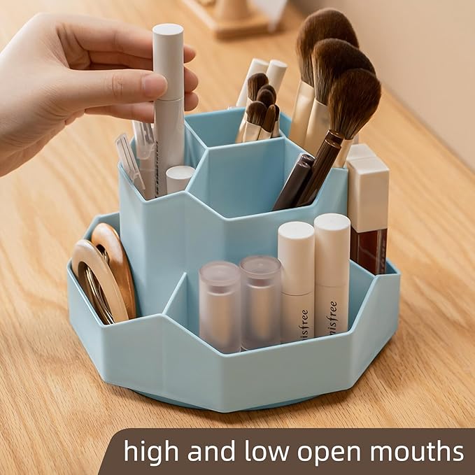 TNDCKP 360° Rotating Makeup Brush Holder Organizer with 9 Slots, Makeup Organizers Countertop, Makeup organization and Skincare Storage for Vanity, Desktop, Bathroom (BLUE)