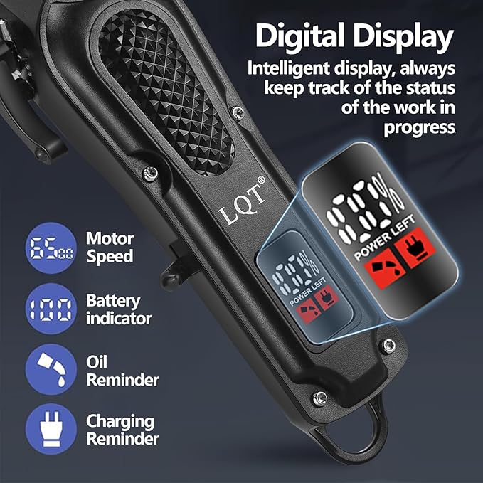 LQT® Men's Professional Hair Clippers Kit，Cordless & Corded Barber Clippers Set，Grooming Rechargeable Beard Trimmer with Adjustable Blade Black