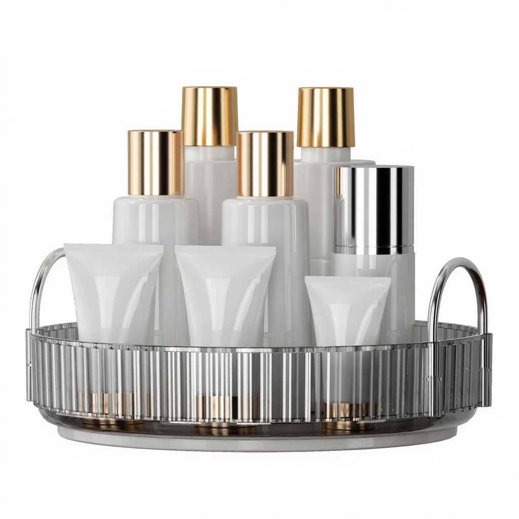 YCIA&DONE 360 Rotating Makeup Organizer and Storage for Vanity Countertop 1 Tier, High Capacity Cosmetic Skincare Perfume Organizers for Dresser Bathroom Fridge Lazy Susan (Smoky Gray)