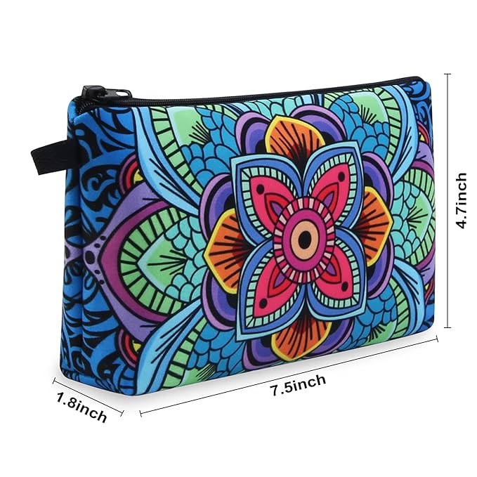 MAGEFY Makeup Bag, 2 Styles Travel Cosmetic Bag for Women Cosmetic pouch Elegant Blue Patterns Zipper Pouch Waterproof Makeup Pouch Cute (2 Packs, Peacock feather + Mandala pattern 0179)