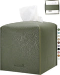 PENGLONG Tissue Box Cover 5X5X5'' PU Leather Tissue Holder Square Tissue Cube Box Organizer for Bathroom Vanity Countertop, Car, Night Stands, Office, Home, Kitchen (1Pack, Dark Green)
