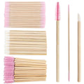 300 pcs Eyelash Extension Supply Kits 200pcs Disposable Double pointed head Wooden Micro Brush 50pcs Eyebrow Lash Spoolie 50pcs Lip Brush Mascara Wand Applicator Makeup Tools (Bamboo pink kits)