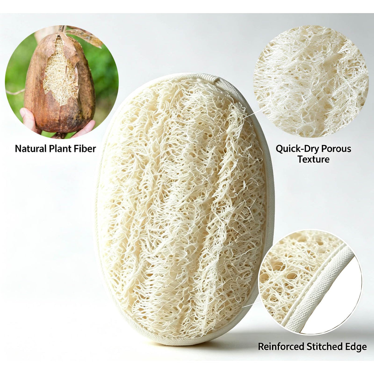 Natural Loofah Sponge, Exfoliating Loofah Back Scrubber for Shower, 2-Pack