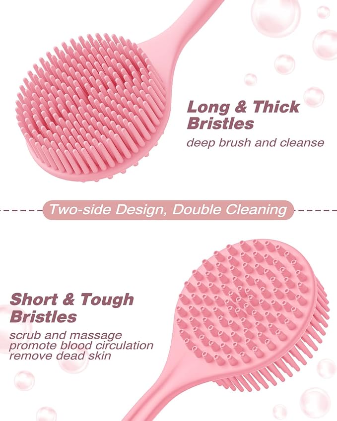 Manmihealth Silicone Body Scrubber & Face Brush Set Thick Bristles Pink