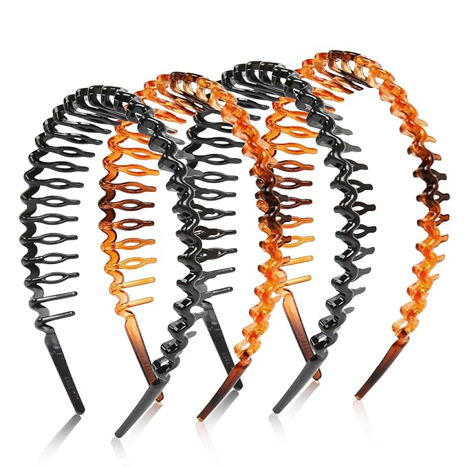 WOVOWOVO Plastic Hair Bands with Teeth, 4 Packs Thin Headbands for Women Girls Teens, Non Slip Hair Comb Head Bands Hair Accessories